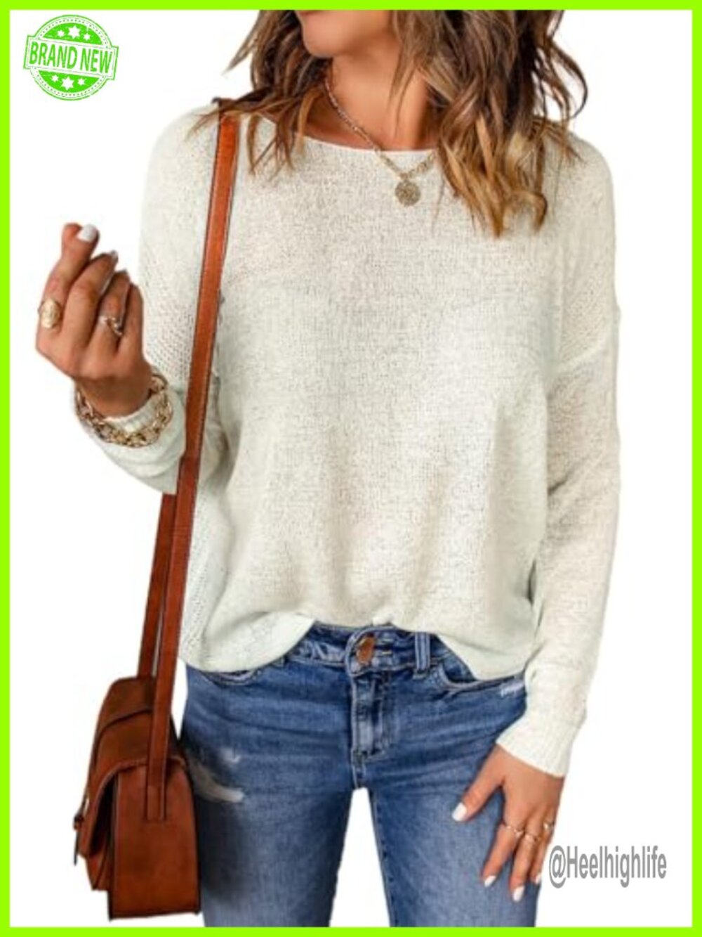 Lightweight Knit Crewneck Long Sleeve Pullover Top for Women